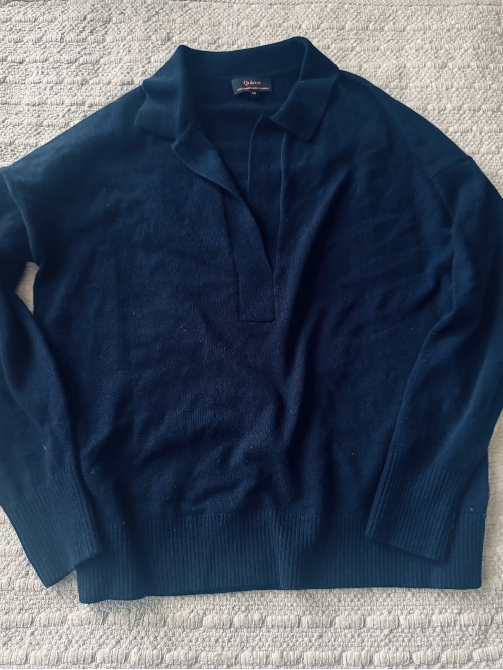 Quince 100% Mongolian Cashmere Polo Sweater in True Navy Sz M - Picture 5 of 9